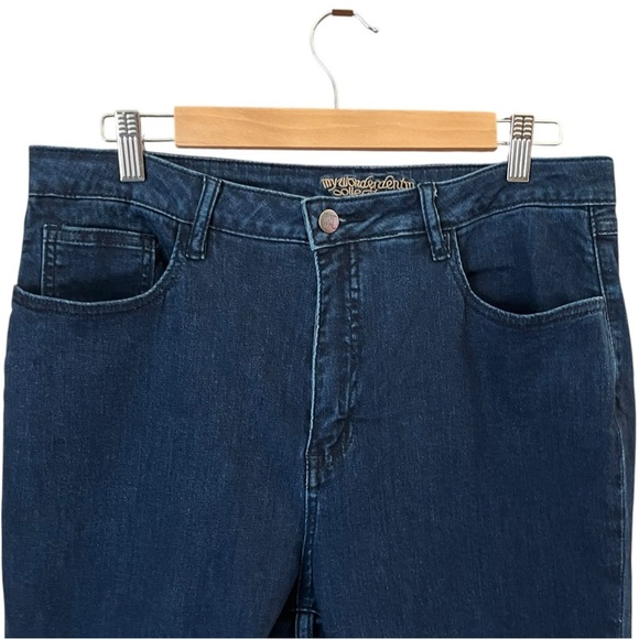 Women With Control Tummy Control Size 16P Wide Leg Crop Stretch Dark Blue Jeans - Picture 7 of 8